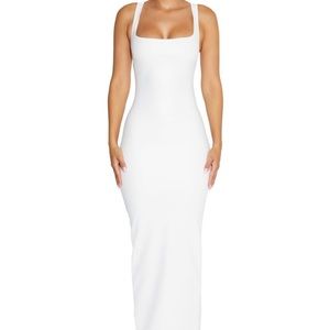 Naked wardrobe white faux leather dress